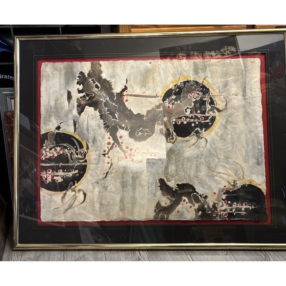 japanese woodblock Art Dragon In Clouds  Signed By Elizabeth Sollazo  33x42